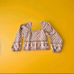 Sim & Sam Size XL Linen Blend Bohemian Floral Milkmaid Coquette Cottagecore Top